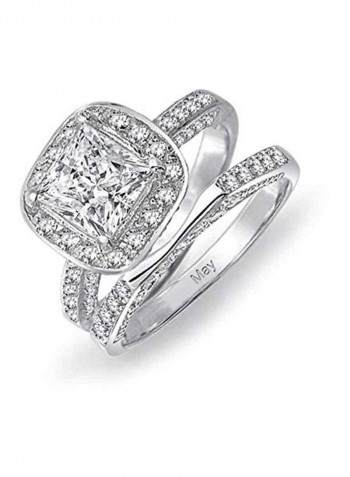 925 Sterling Silver Cubic Zirconia Studded Cushion Cut Wedding Ring