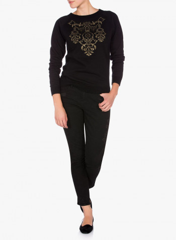 Embroidered Skinny Jeans Black