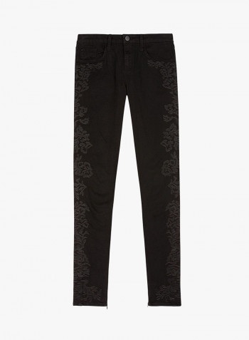 Embroidered Skinny Jeans Black