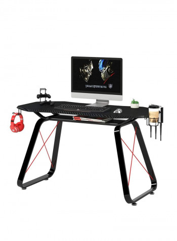 Rock Pow Racing Style Gaming Table Carbon Fiber PVC On MDF with Gear Hook, Cup and Controller Holder Black