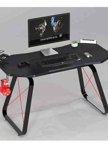 Rock Pow Racing Style Gaming Table Carbon Fiber PVC On MDF with Gear Hook, Cup and Controller Holder Black