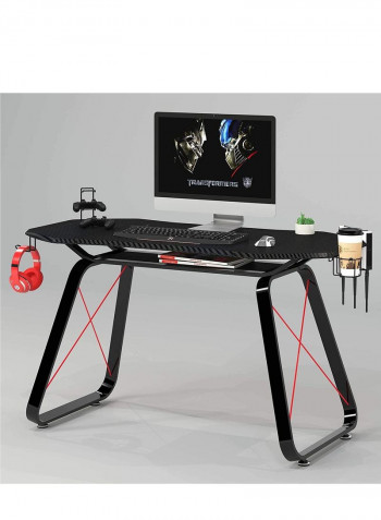 Rock Pow Racing Style Gaming Table Carbon Fiber PVC On MDF with Gear Hook, Cup and Controller Holder Black
