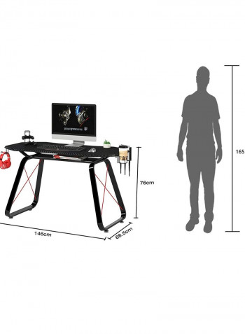 Rock Pow Racing Style Gaming Table Carbon Fiber PVC On MDF with Gear Hook, Cup and Controller Holder Black