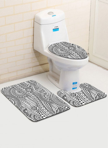 3-Piece Bathroom Creative Printed Mats Black/White Square Mat 75x45,U-Shaped Mat 45x37.5,Toilet Seat 45x35cm