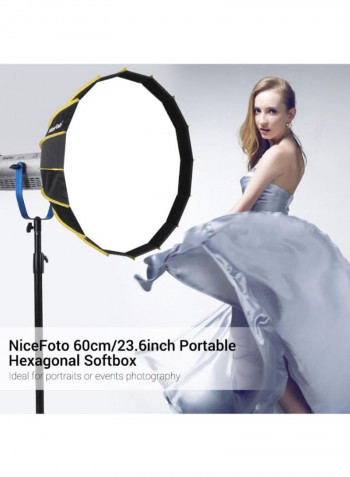 Portable Cloth And Grid Strip Umbrella Design Reflector Hexagonal Softbox 60centimeter Black