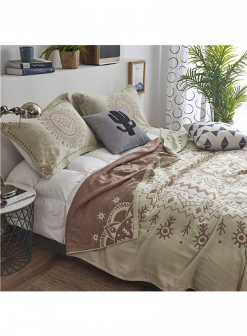 Soft Floral Printed Blanket Cotton Brown 200x230centimeter