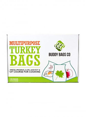 Pack Of 100 Nylon Turkey Oven Bag White/Green 19x24.5inch