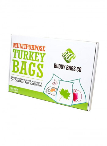 Pack Of 100 Nylon Turkey Oven Bag White/Green 19x24.5inch