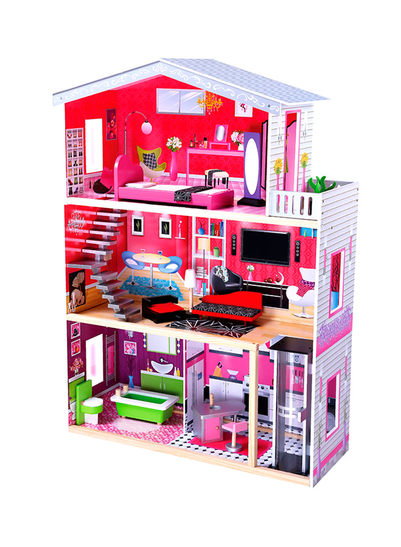 Wooden Doll House With Furniture