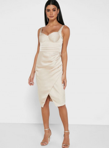 Fashionable Midi Dress Beige