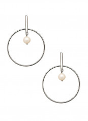 925 Sterling Silver Freshwater Pearl Open Drop Hoop Earrings