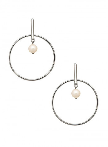 925 Sterling Silver Freshwater Pearl Open Drop Hoop Earrings