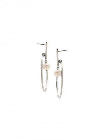 925 Sterling Silver Freshwater Pearl Open Drop Hoop Earrings