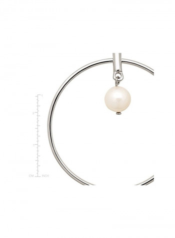 925 Sterling Silver Freshwater Pearl Open Drop Hoop Earrings