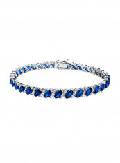 925 Sterling Silver Marquise-Cut Sapphire And Topaz Studded Tennis Bracelet