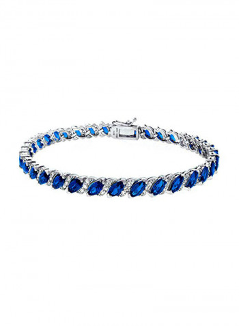 925 Sterling Silver Marquise-Cut Sapphire And Topaz Studded Tennis Bracelet