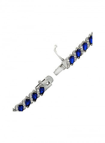 925 Sterling Silver Marquise-Cut Sapphire And Topaz Studded Tennis Bracelet