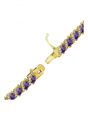 925 Sterling Silver Amethyst And White Topaz Studded Tennis Bracelet