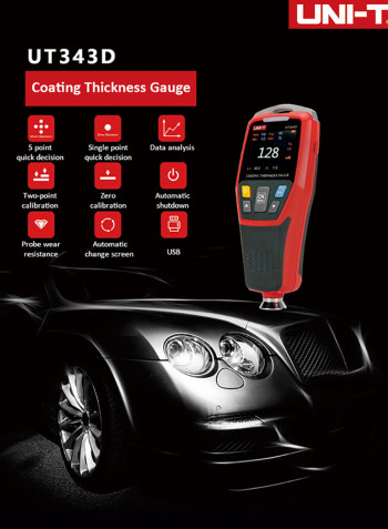 UT343D Digital Paint Coating Thickness Test Meter With USB Data Function Red