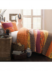 3-Piece Printed Reversible Quilt Set Orange/Purple/White Queen