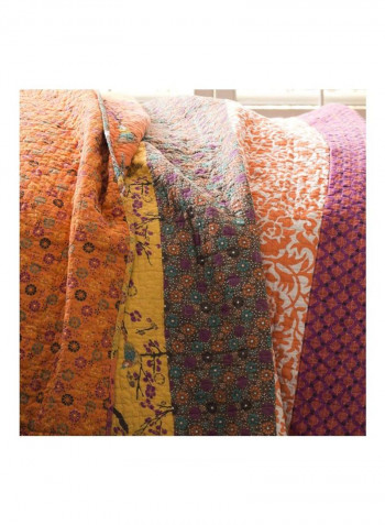 3-Piece Printed Reversible Quilt Set Orange/Purple/White Queen