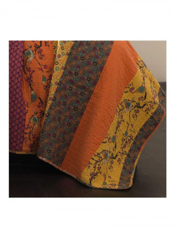 3-Piece Printed Reversible Quilt Set Orange/Purple/White Queen
