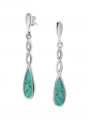 925 Sterling Silver Compressed Turquoise Long Dangle Earrings