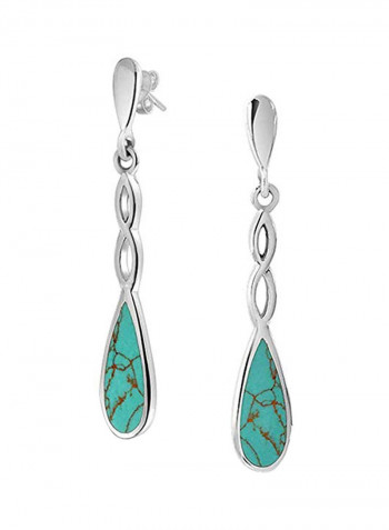 925 Sterling Silver Compressed Turquoise Long Dangle Earrings