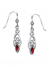925 Sterling Silver Garnet Marquise Studded Fish Dangle Earrings