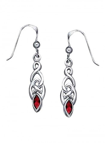 925 Sterling Silver Garnet Marquise Studded Fish Dangle Earrings
