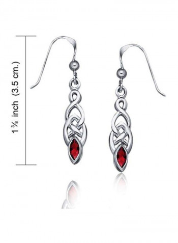 925 Sterling Silver Garnet Marquise Studded Fish Dangle Earrings