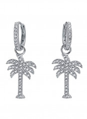 925 Sterling Silver Cubic Zirconia Studded Hoop Dangle Earrings