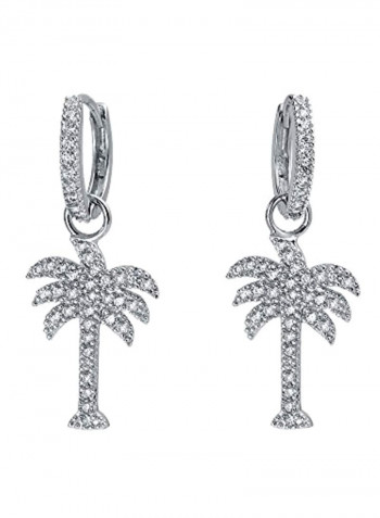 925 Sterling Silver Cubic Zirconia Studded Hoop Dangle Earrings