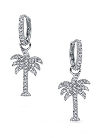 925 Sterling Silver Cubic Zirconia Studded Hoop Dangle Earrings