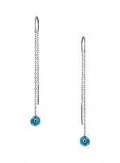 925 Sterling Silver Glass Studded Evil Eye Chain Earrings