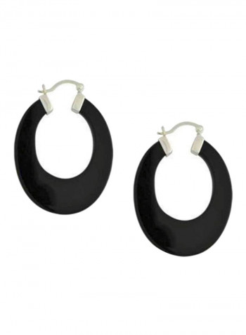925 Sterling Silver Onyx Hoop Earrings