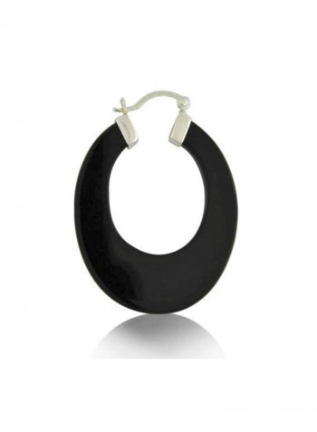 925 Sterling Silver Onyx Hoop Earrings