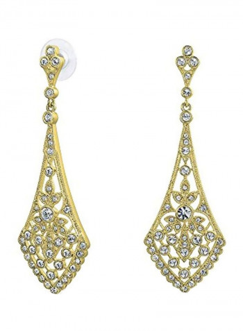 Gold Plated Brass Cubic Zirconia Studdded Dangle Earrings