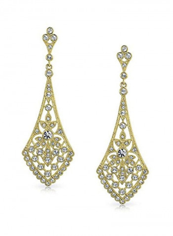 Gold Plated Brass Cubic Zirconia Studdded Dangle Earrings