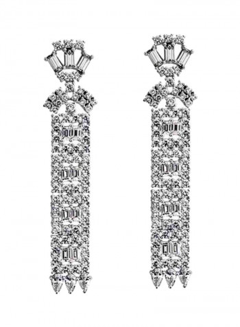 Rhodium Plated Brass Cubic Zirconia Studded Dangle Earrings