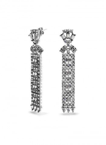 Rhodium Plated Brass Cubic Zirconia Studded Dangle Earrings