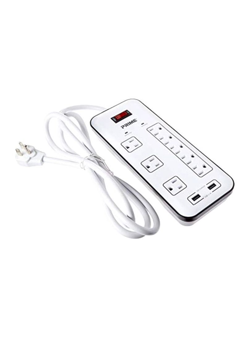8-Outlet Surge Protector Power Strip With 2 USB Charging Port White 14.8x7.1x1.6inch