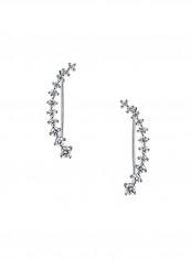 Rhodium Plated 925 Sterling Silver Cubic Zirconia Studded Long Curve Ear Pins