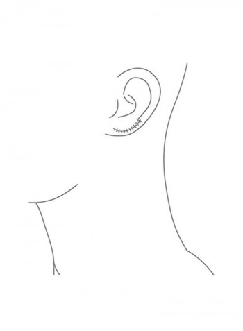 Rhodium Plated 925 Sterling Silver Cubic Zirconia Studded Long Curve Ear Pins