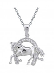 925 Silver Horseshoe Cubic Zirconia Studded Pendant Necklace