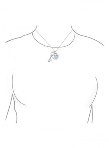 925 Sterling Silver Cubic Zirconia Studded Lock And Key Heart Shaped Pendant Necklace