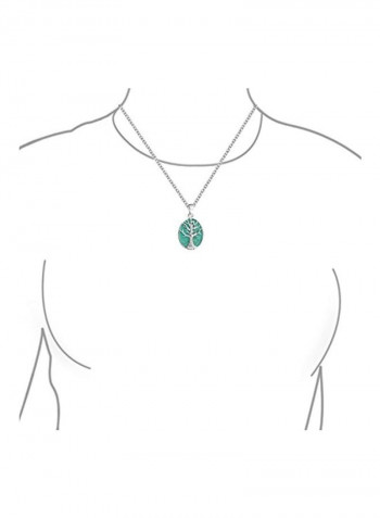 925 Sterling Silver Turquoise Studded Tree Of Life Pendant Necklace