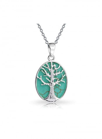 925 Sterling Silver Turquoise Studded Tree Of Life Pendant Necklace