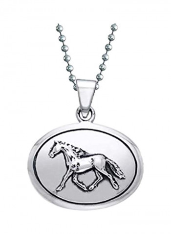 925 Sterling Silver Horse Equestrian Oval Pendant Necklace