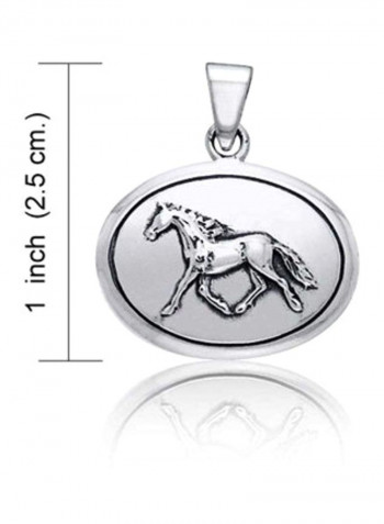 925 Sterling Silver Horse Equestrian Oval Pendant Necklace